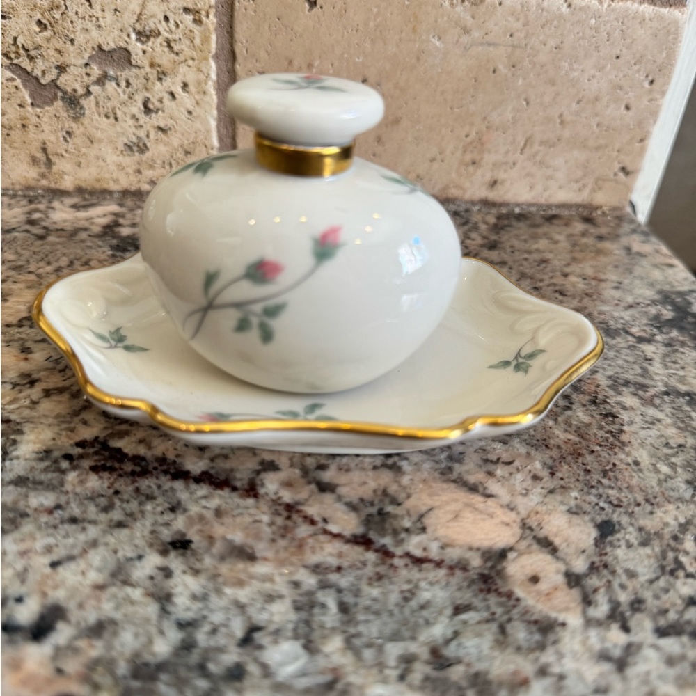 LENOX PORCELAIN PERFUME BOTTLE WITH STOPPER & TRINKET tray ROSE MANOR